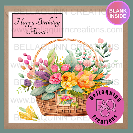 Basket of Flowers Greeting Card - Happy Birthday Auntie