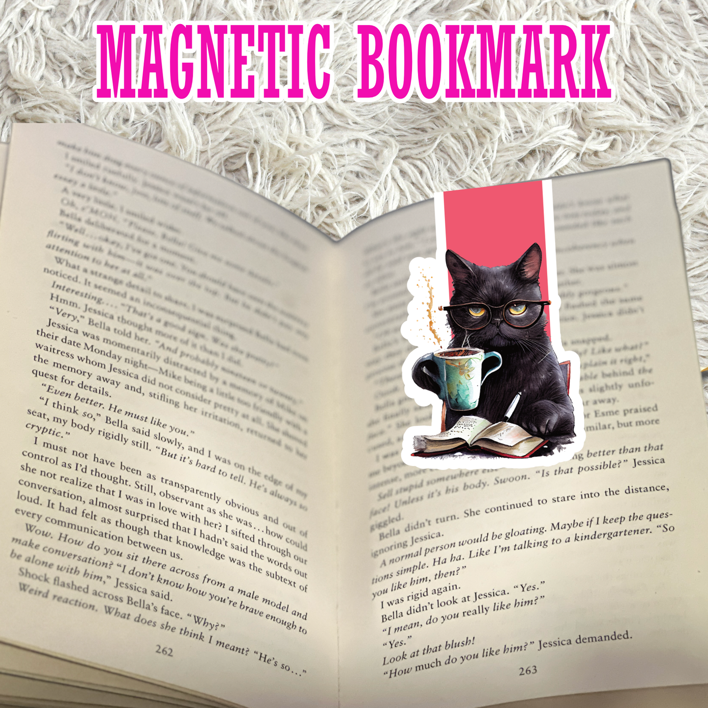 Black Cat Reading a Book Magnetic Bookmark