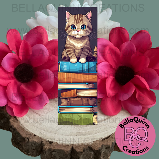 Cat Sitting on a pile of books Bookmark