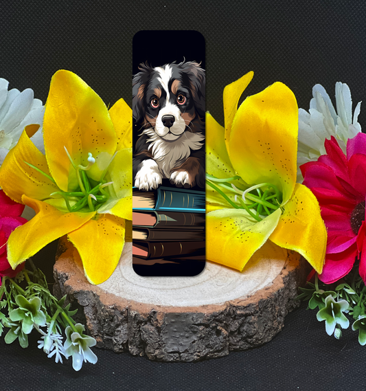 Dog Sitting on a pile of Books Bookmark