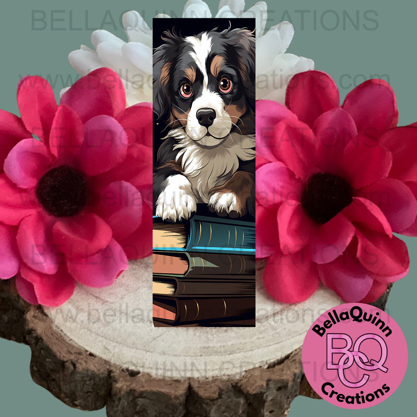 Dog Sitting on a pile of Books Bookmark