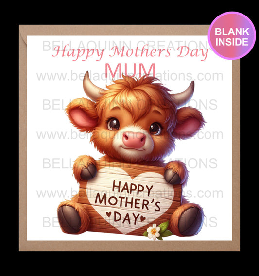 Mothers Day Card - Highland Cow
