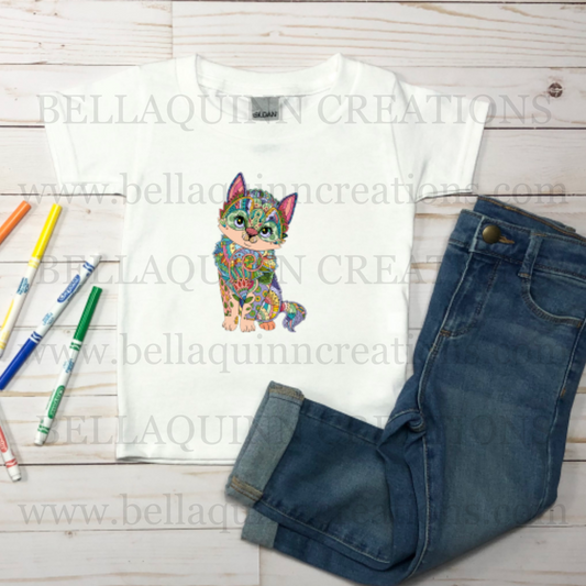 Multicoloured Cat Printed T-Shirt