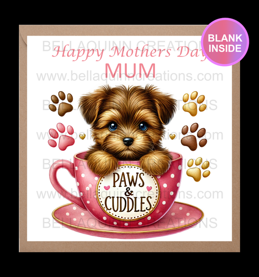 Mother Day Card - Pup in a Cup - Yorkshire Terrier