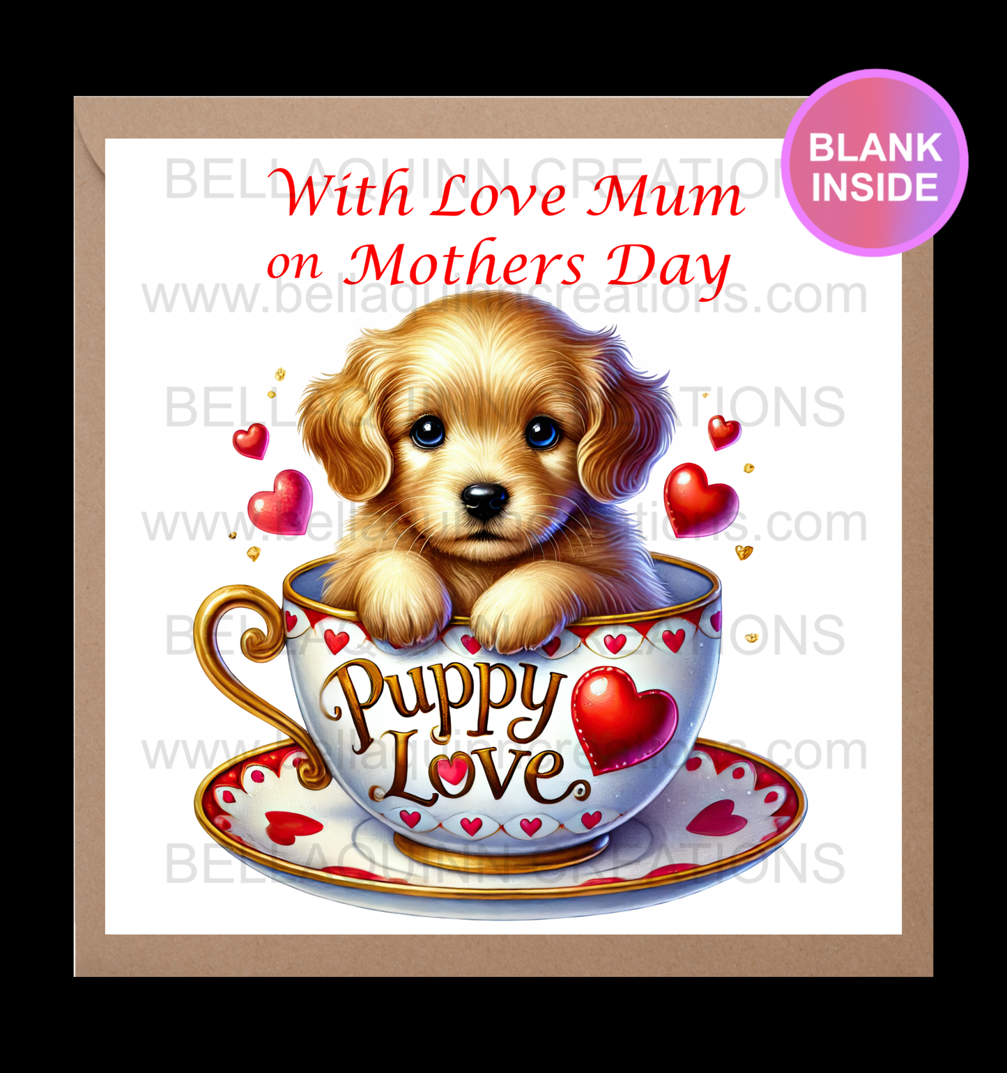 Mother Day Card - Golden Retriever Pup in a Cup