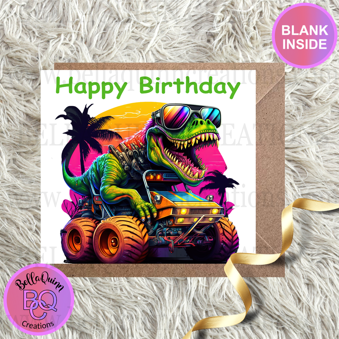 T-Rex on a Monster Truck Greeting Card - Happy Birthday